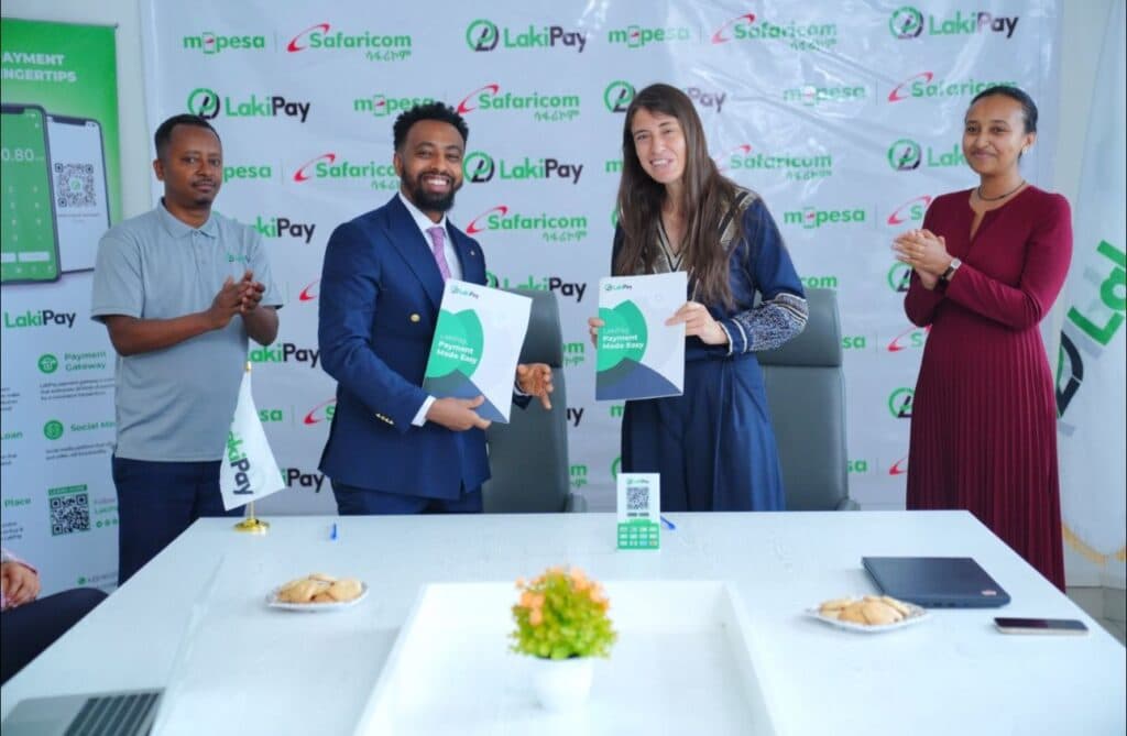 Safaricom Mpesa and Lakipay CEOs signing an agreement